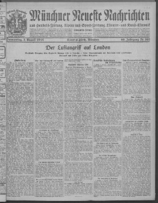 Münchner neueste Nachrichten Donnerstag 3. August 1916