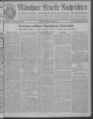 Münchner neueste Nachrichten Samstag 5. August 1916