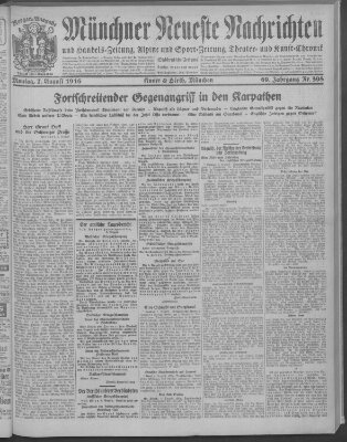 Münchner neueste Nachrichten Montag 7. August 1916