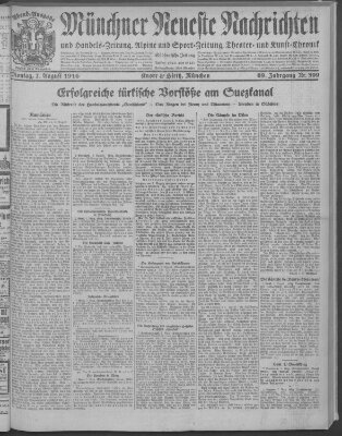 Münchner neueste Nachrichten Montag 7. August 1916