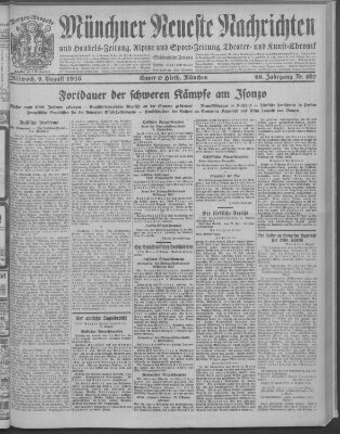 Münchner neueste Nachrichten Mittwoch 9. August 1916