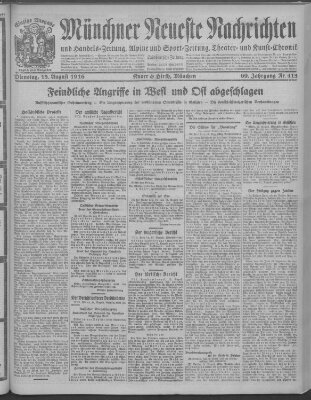 Münchner neueste Nachrichten Dienstag 15. August 1916