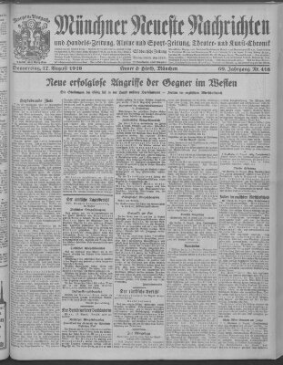 Münchner neueste Nachrichten Donnerstag 17. August 1916