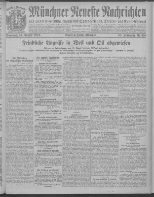 Münchner neueste Nachrichten Sonntag 27. August 1916