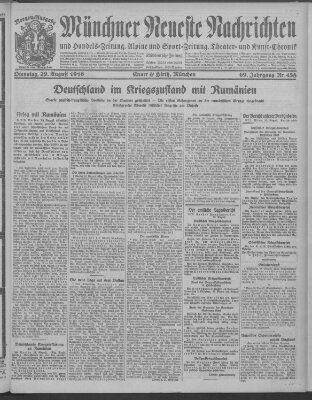 Münchner neueste Nachrichten Dienstag 29. August 1916