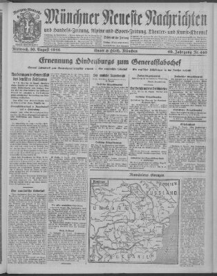 Münchner neueste Nachrichten Mittwoch 30. August 1916