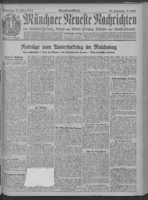 Münchner neueste Nachrichten Sonntag 19. März 1916