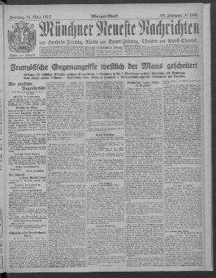 Münchner neueste Nachrichten Freitag 31. März 1916