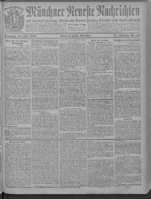 Münchner neueste Nachrichten Dienstag 10. Juni 1919