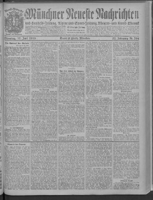 Münchner neueste Nachrichten Dienstag 17. Juni 1919