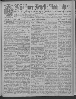 Münchner neueste Nachrichten Dienstag 24. Juni 1919