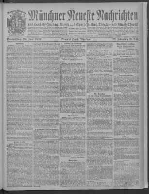 Münchner neueste Nachrichten Donnerstag 26. Juni 1919