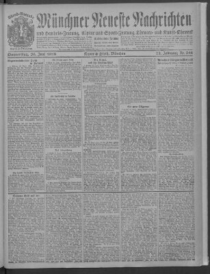 Münchner neueste Nachrichten Donnerstag 26. Juni 1919