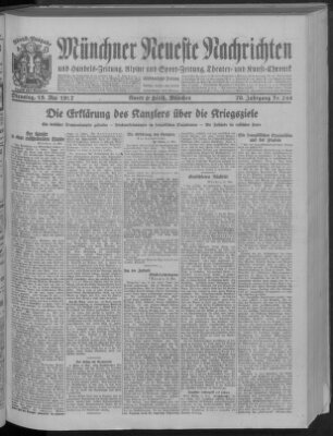 Münchner neueste Nachrichten Dienstag 15. Mai 1917