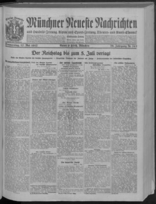 Münchner neueste Nachrichten Donnerstag 17. Mai 1917