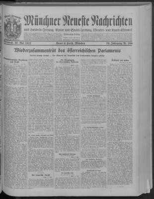 Münchner neueste Nachrichten Mittwoch 30. Mai 1917