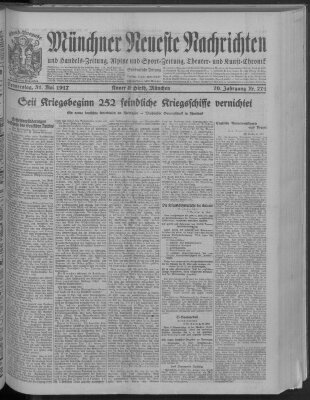 Münchner neueste Nachrichten Donnerstag 31. Mai 1917