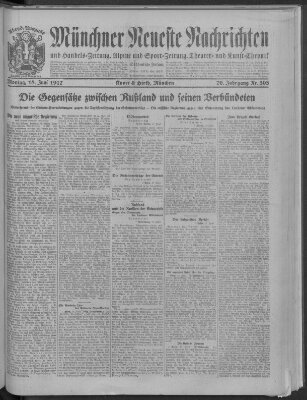 Münchner neueste Nachrichten Montag 18. Juni 1917