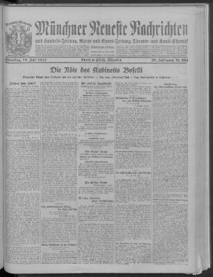 Münchner neueste Nachrichten Dienstag 19. Juni 1917