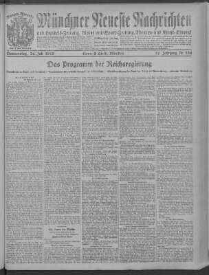 Münchner neueste Nachrichten Donnerstag 24. Juli 1919