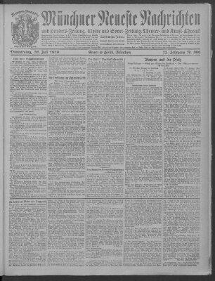 Münchner neueste Nachrichten Donnerstag 31. Juli 1919