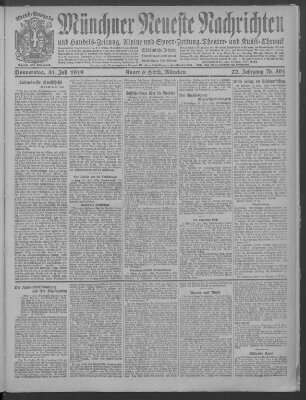 Münchner neueste Nachrichten Donnerstag 31. Juli 1919