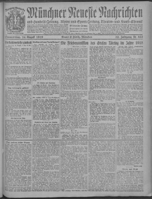 Münchner neueste Nachrichten Donnerstag 14. August 1919