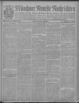 Münchner neueste Nachrichten Mittwoch 20. August 1919