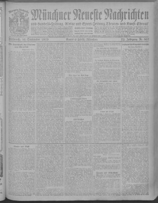 Münchner neueste Nachrichten Mittwoch 10. September 1919