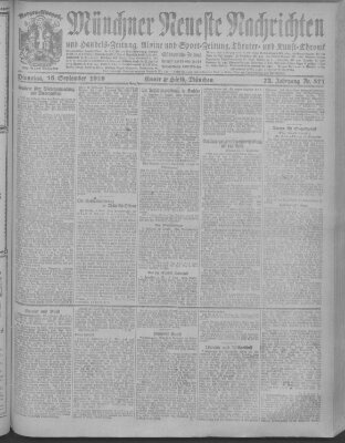 Münchner neueste Nachrichten Dienstag 16. September 1919