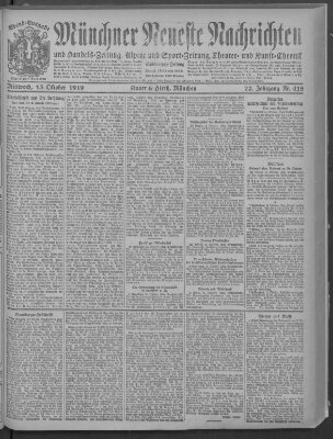 Münchner neueste Nachrichten Mittwoch 15. Oktober 1919