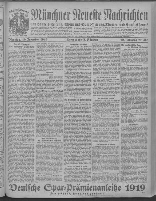 Münchner neueste Nachrichten Dienstag 18. November 1919