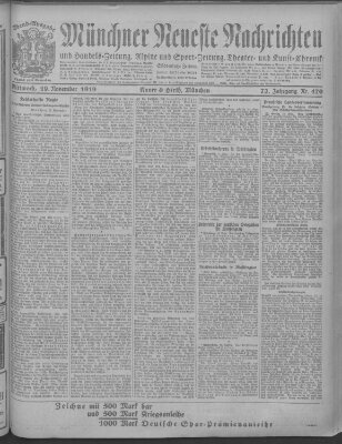 Münchner neueste Nachrichten Mittwoch 19. November 1919