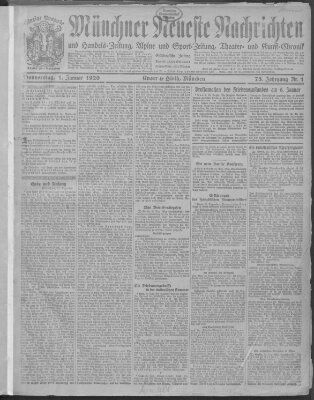 Münchner neueste Nachrichten Donnerstag 1. Januar 1920