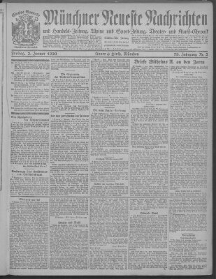 Münchner neueste Nachrichten Freitag 2. Januar 1920