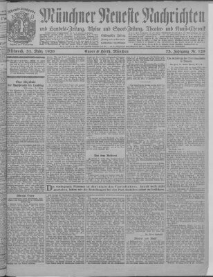 Münchner neueste Nachrichten Mittwoch 31. März 1920