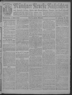 Münchner neueste Nachrichten Donnerstag 1. April 1920