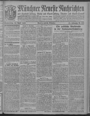 Münchner neueste Nachrichten Donnerstag 15. April 1920