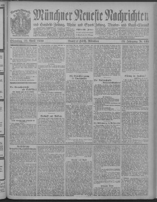 Münchner neueste Nachrichten Dienstag 20. April 1920