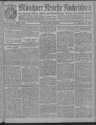 Münchner neueste Nachrichten Samstag 24. April 1920