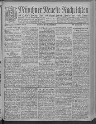 Münchner neueste Nachrichten Montag 15. November 1920