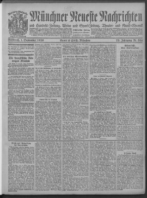 Münchner neueste Nachrichten Mittwoch 1. September 1920