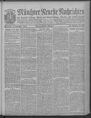 Münchner neueste Nachrichten Mittwoch 15. September 1920