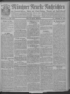 Münchner neueste Nachrichten Mittwoch 6. Juli 1921