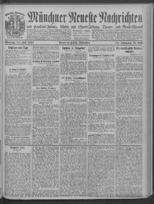 Münchner neueste Nachrichten Montag 11. Juli 1921