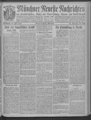 Münchner neueste Nachrichten Mittwoch 13. Juli 1921