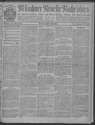 Münchner neueste Nachrichten Freitag 18. Juni 1920