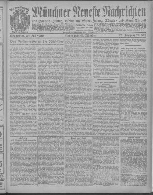 Münchner neueste Nachrichten Donnerstag 29. Juli 1920