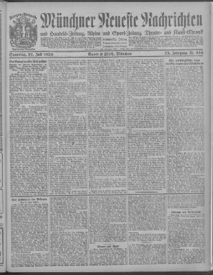 Münchner neueste Nachrichten Samstag 31. Juli 1920