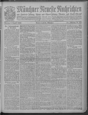 Münchner neueste Nachrichten Montag 9. August 1920